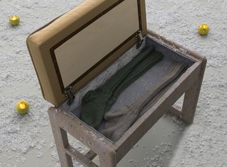 Lavender Piano Bench (inside: Two pairs of Mandy Socks) by Bunny Rogers